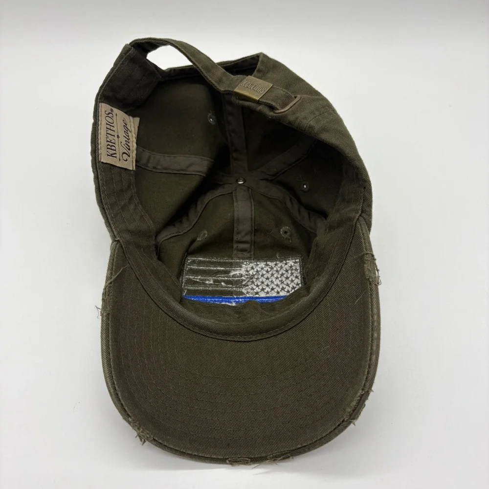 KBETHOS Vintage Men Olive Green Thin Blue Line American Flag Distressed Hat Cap